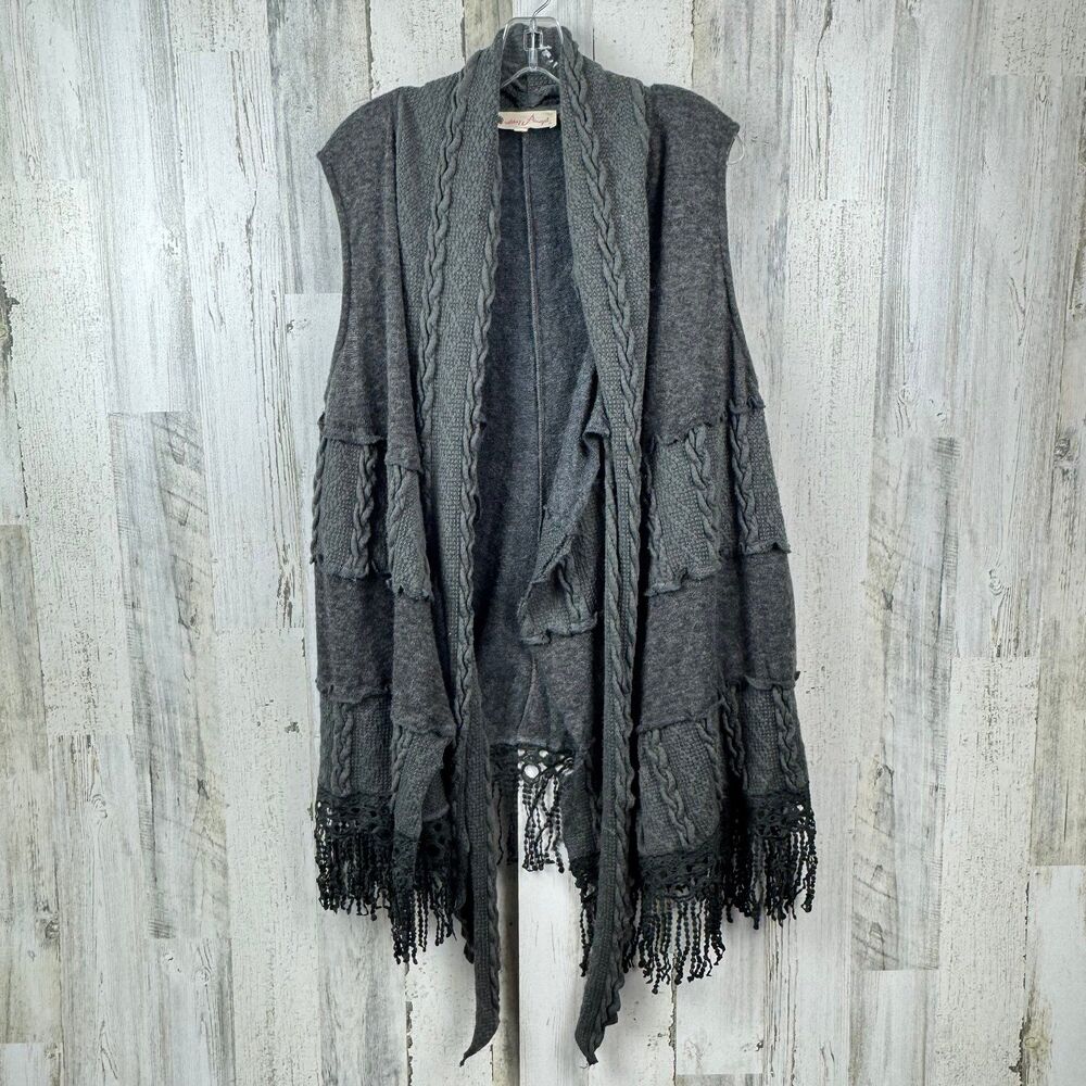 Pretty Angel Women's XL Linen Blend Gray 
Cable Knit Open Cardigan Scarf.